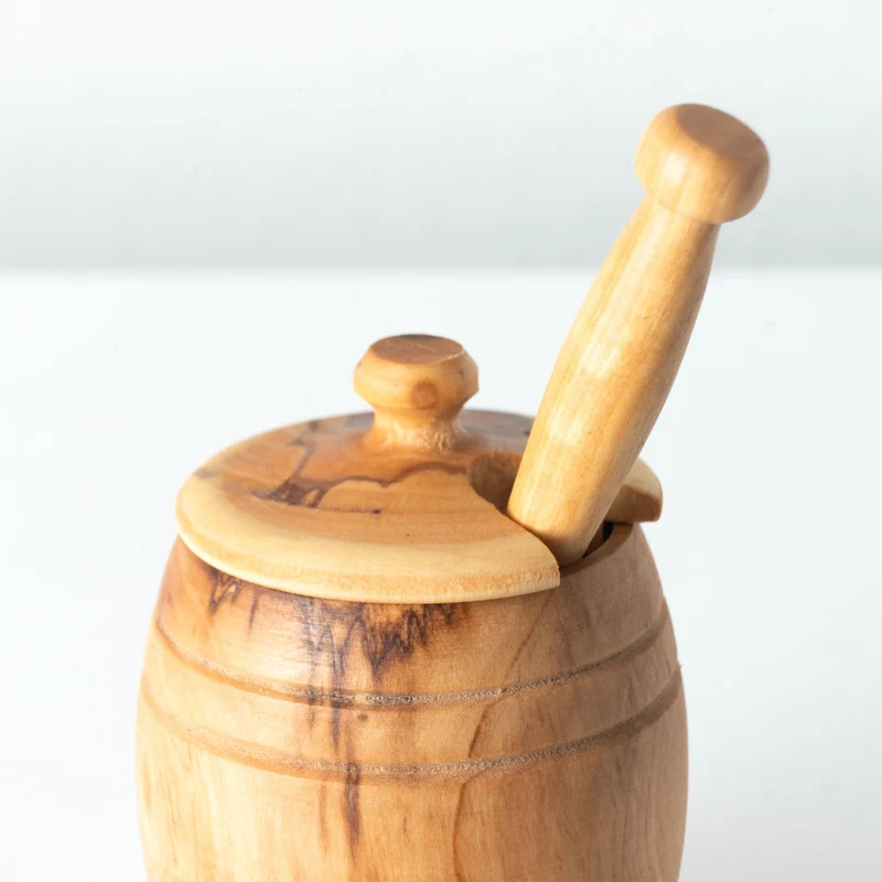 Pot à Miel avec Cuillère en Bois d’Olivier Fait Main