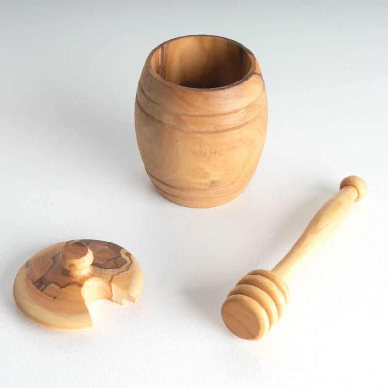 Pot à Miel avec Cuillère en Bois d’Olivier Fait Main