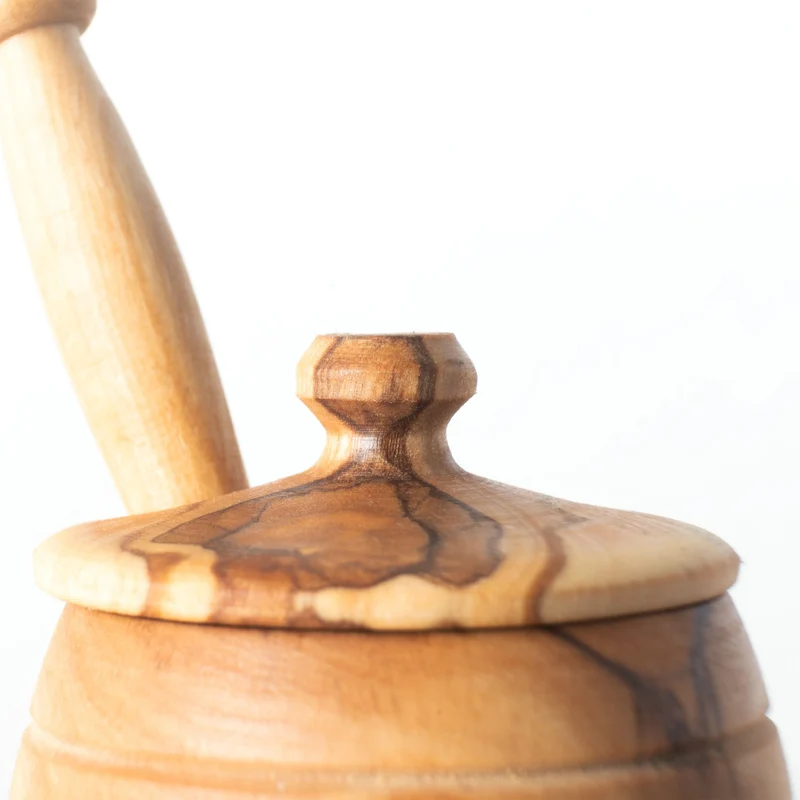 Pot à Miel avec Cuillère en Bois d’Olivier Fait Main