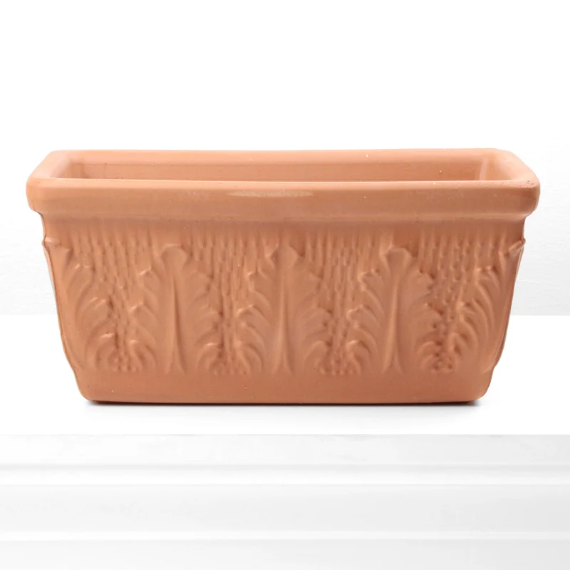 Pot de fleur rectangle avec relief en terre cuite