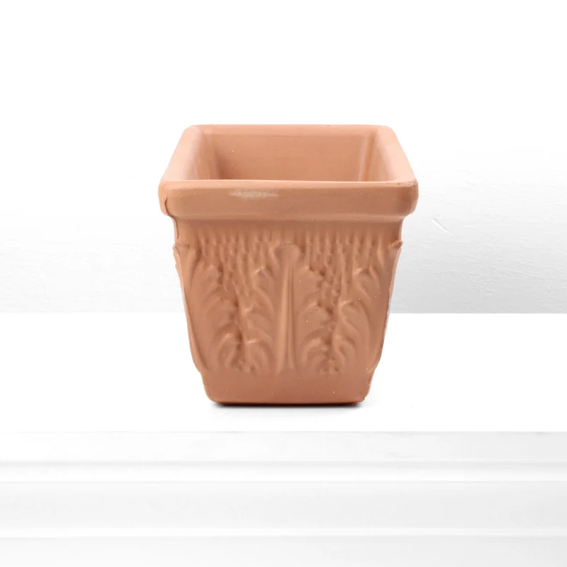 Pot de fleur rectangle avec relief en terre cuite