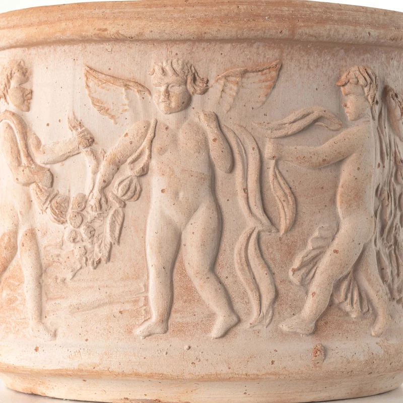 Pot en terre cuite avec relief de putti italiens (Cylindrique)