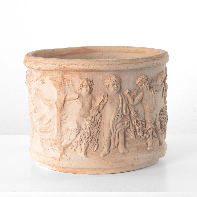 Pot en terre cuite avec relief de putti italiens (Cylindrique)