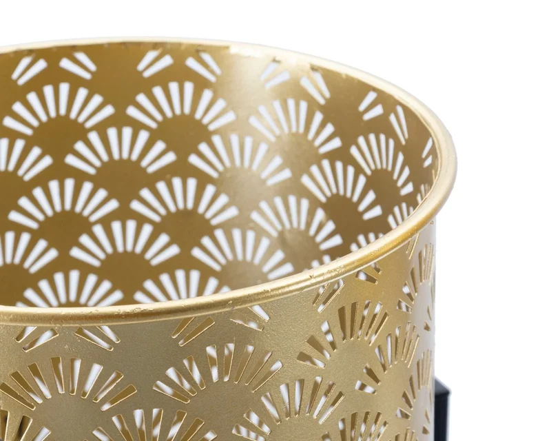Pots de fleurs en métal doré motif feuilles avec supports