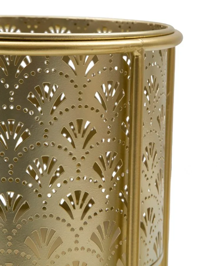 Pots de fleurs ronds en métal doré avec support