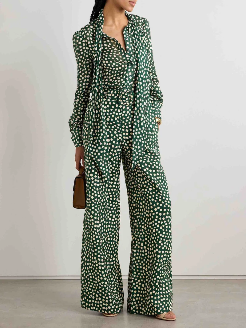 Retro Playful Polka Dots Print Wide-leg Pants