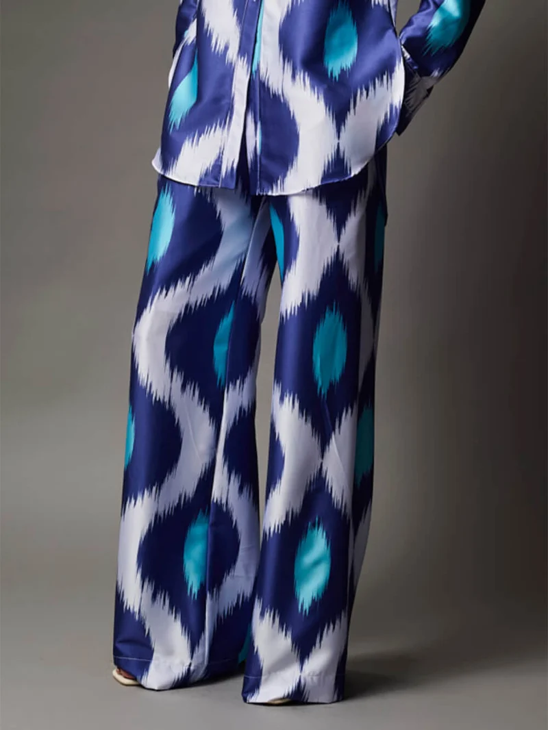 Classic Satin Printed Oversized Button-Up Shirt