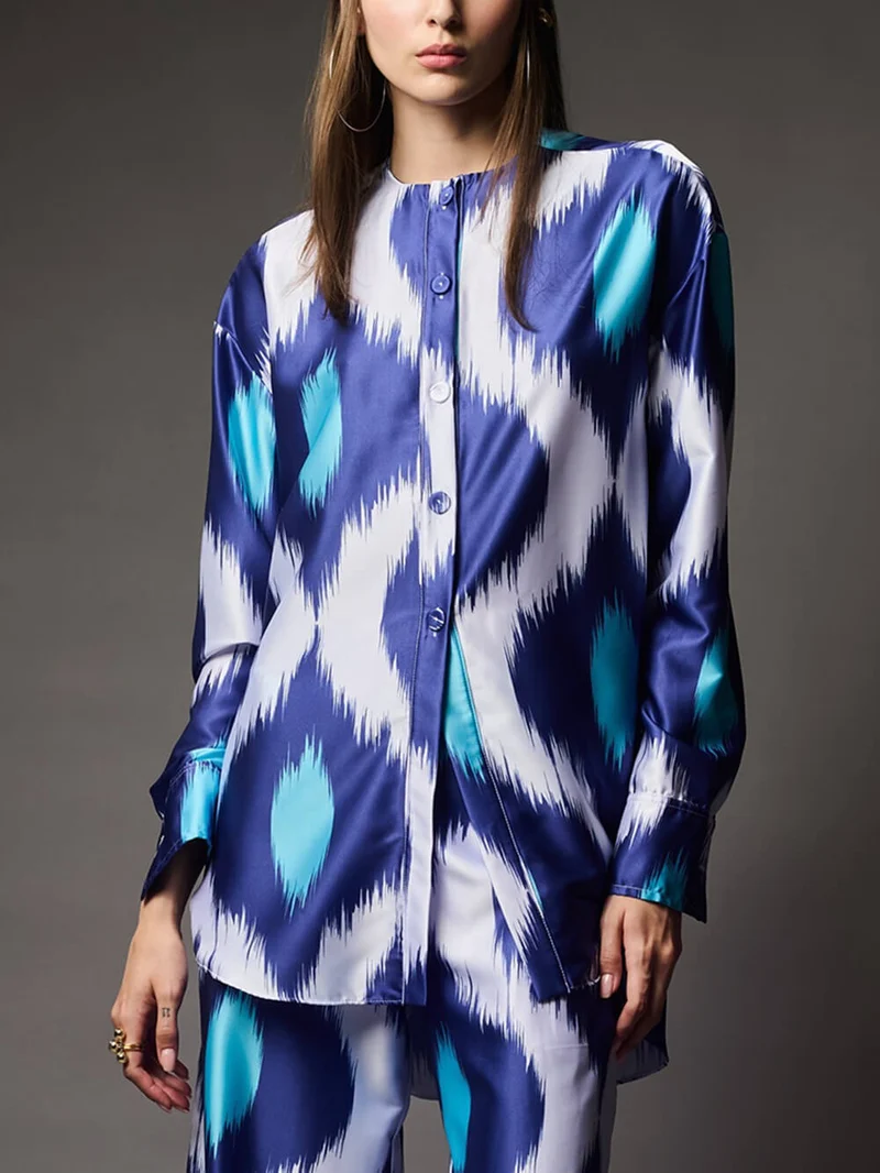 Classic Satin Printed With Elastic Waist & Pockets Wide-Leg Pants