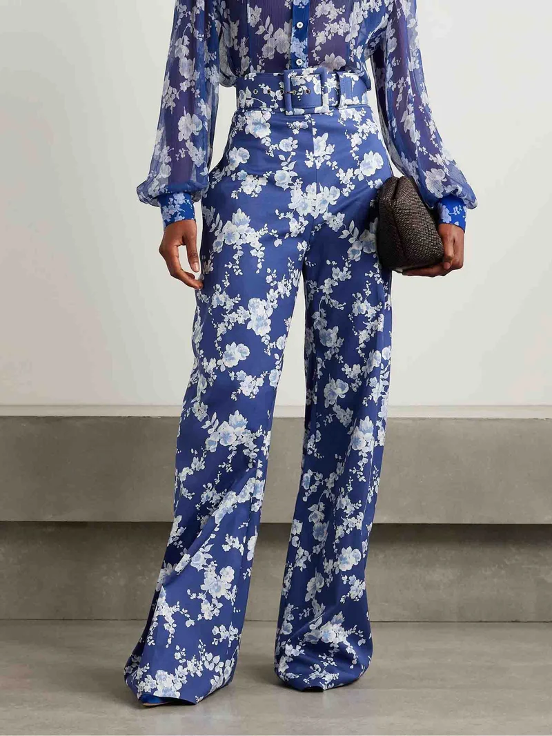 Exquisite Floral Print Twill Wide-leg Pants