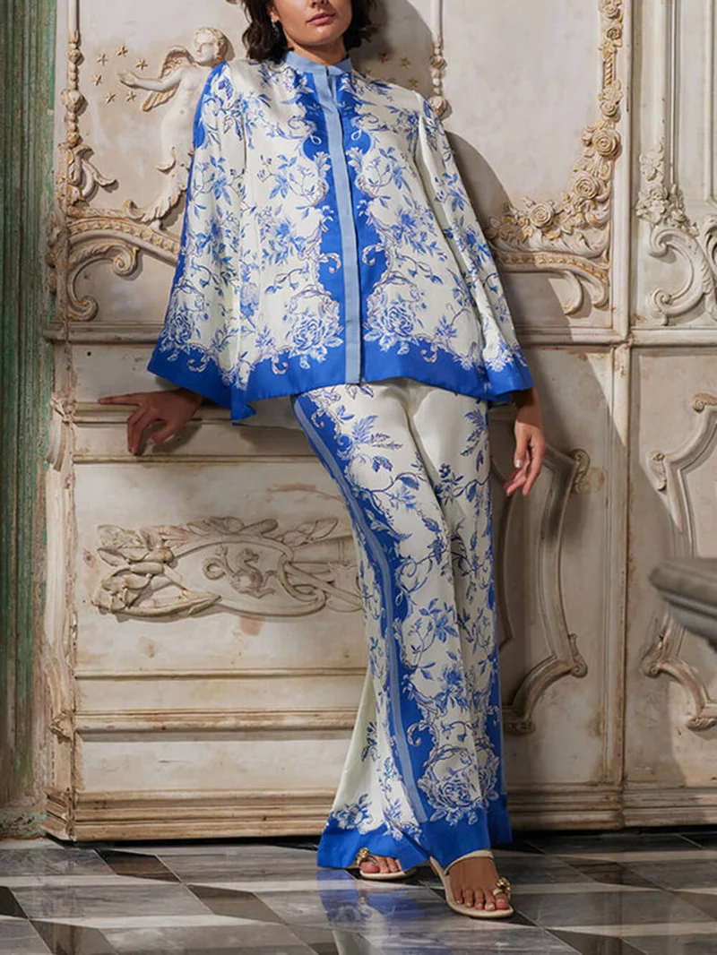Chic Digital Print Wide-Leg Pants