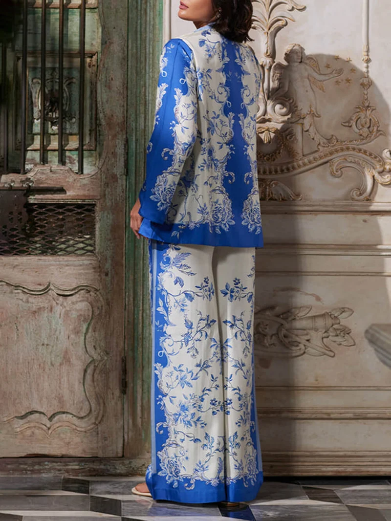Chic Digital Print Wide-Leg Pants