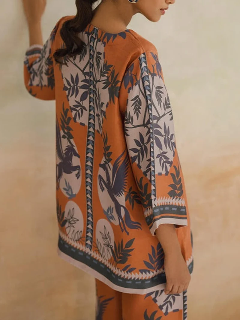 Retro Modern Floral Print Contrast Loose Oversized Shirt