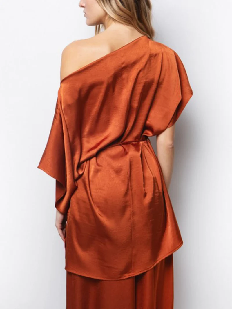 Elegant Asymmetric Neckline Off-Shoulder Loose Top