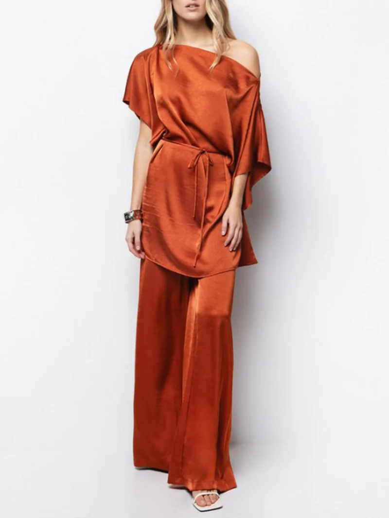 Elegant Asymmetric Neckline Off-Shoulder Loose Top