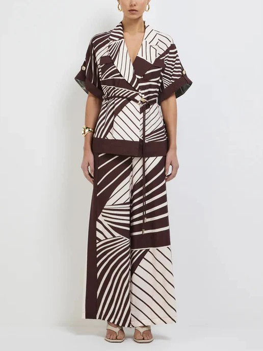 Chic Abstract Stripe Suit Collar Shirt
