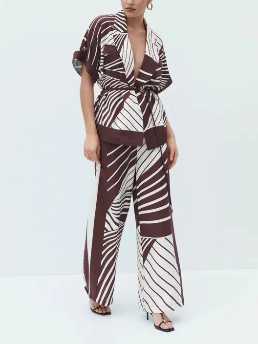 Chic Abstract Stripe Wide-Leg Pants