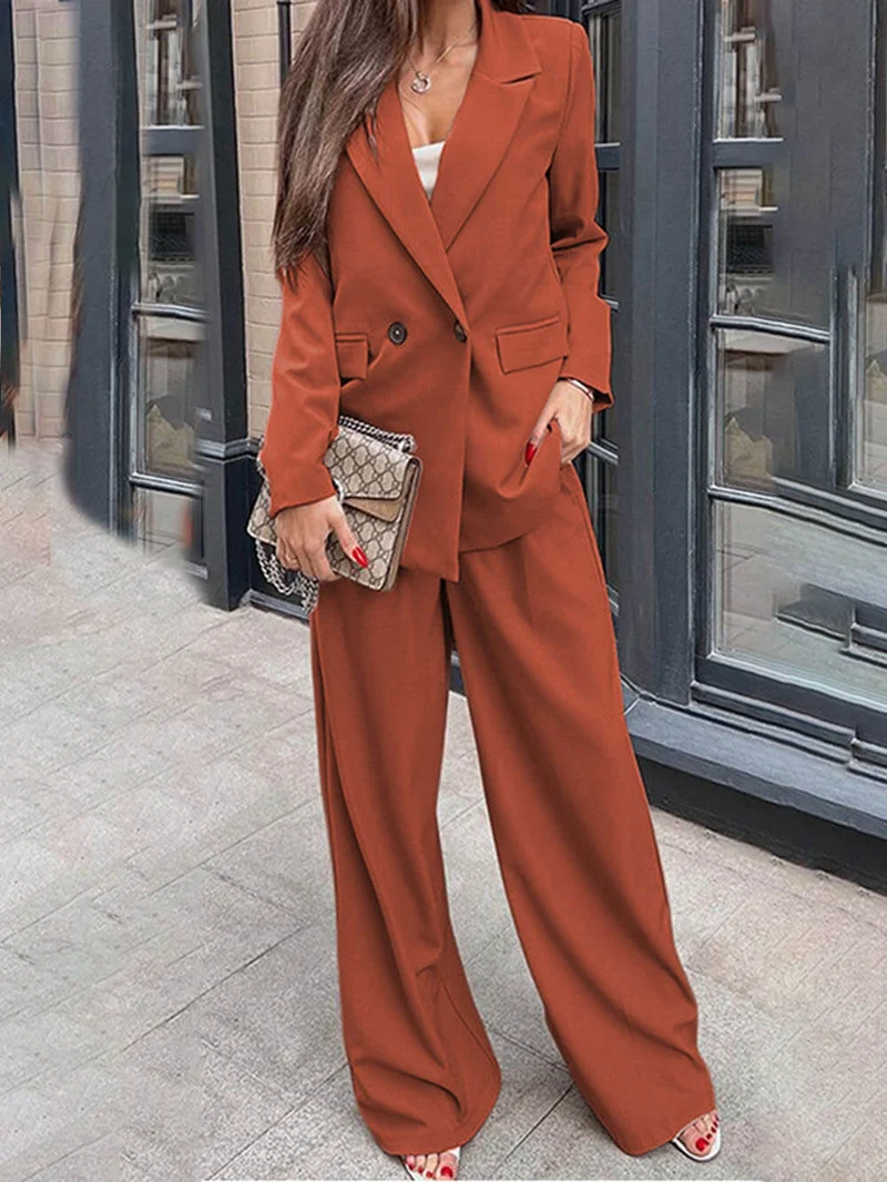 Casual Exquisite Professional Blazer Pocket Wide-Leg Pants