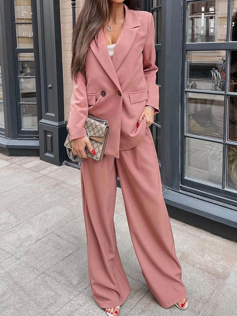 Casual Exquisite Professional Blazer Pocket Wide-Leg Pants