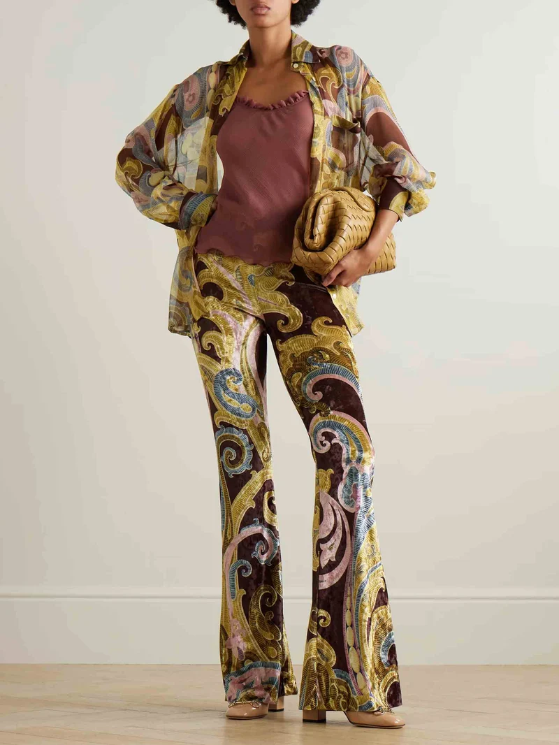 Exquisite Vintage Plley Print Chiffon Shirt