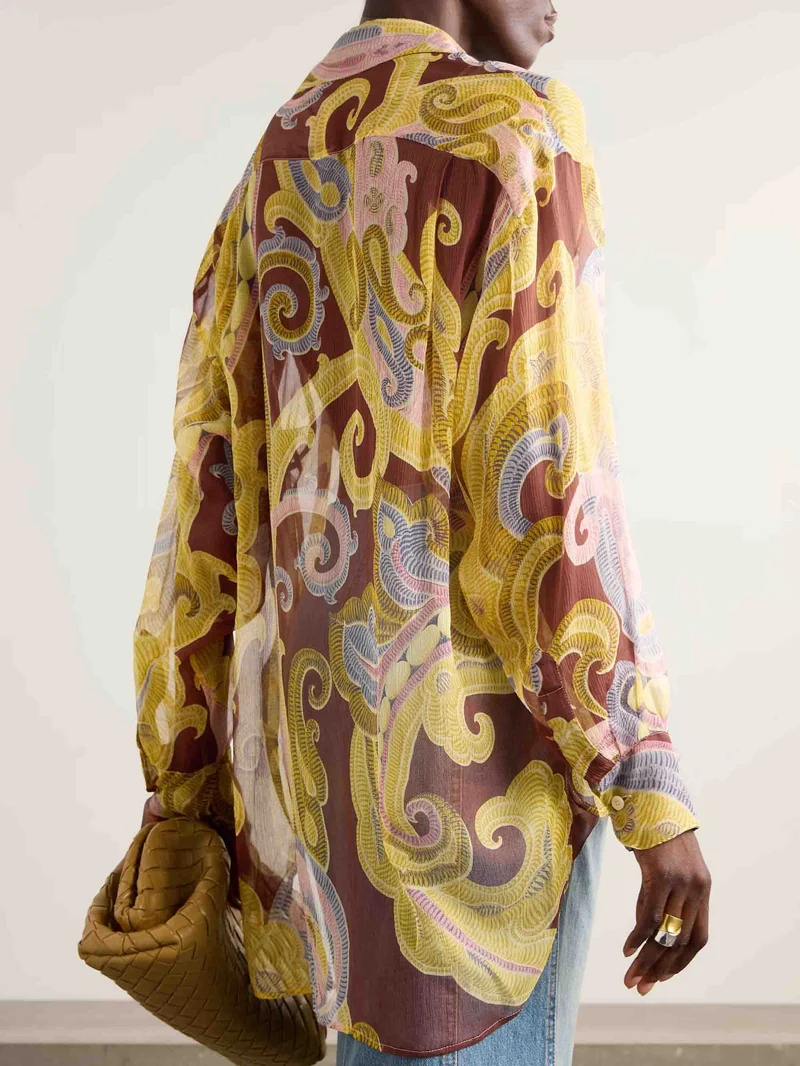 Exquisite Vintage Plley Print Chiffon Shirt