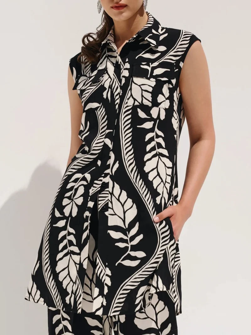 Unique High-Waisted Printed With Elastic Belt Pocket Straight-Leg Pants