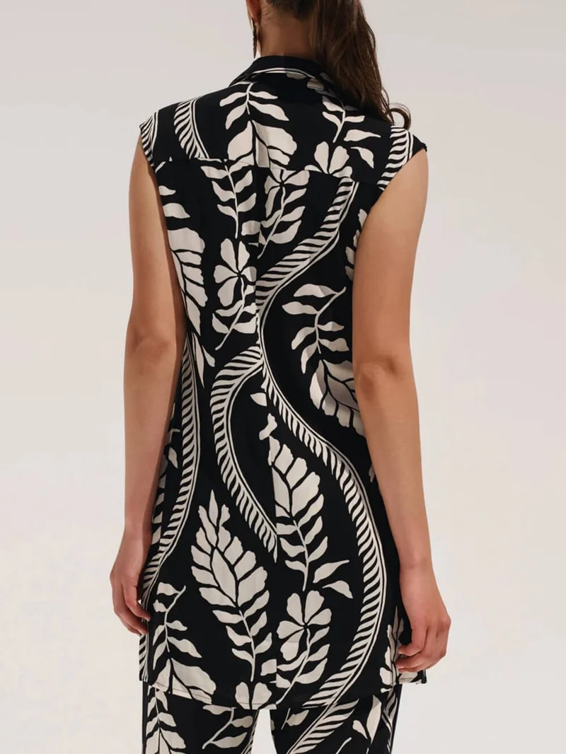 Unique High-Waisted Printed With Elastic Belt Pocket Straight-Leg Pants