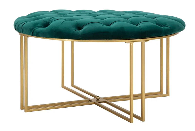 Pouf en velours vert émeraude – Pouf rembourré à pieds en X