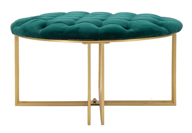 Pouf en velours vert émeraude – Pouf rembourré à pieds en X