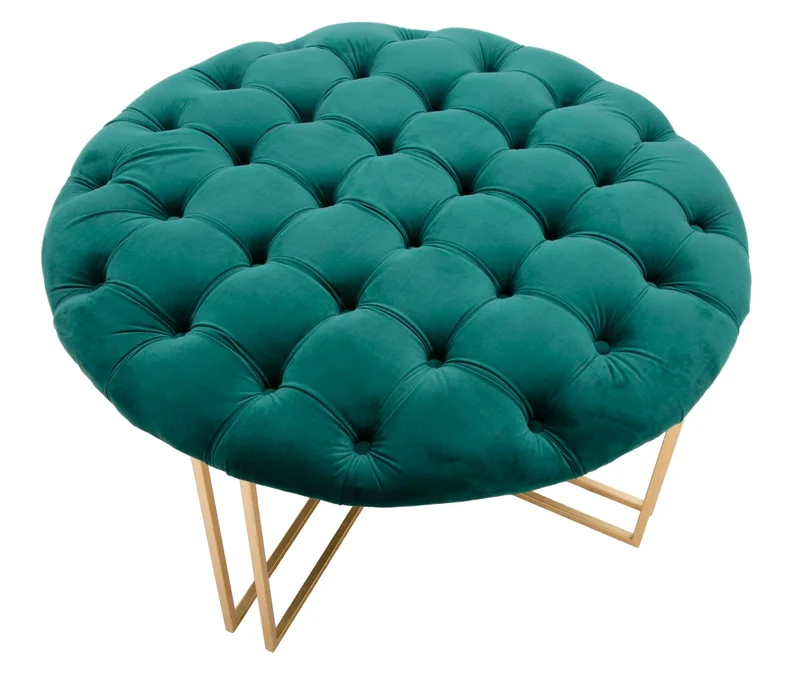 Pouf en velours vert émeraude – Pouf rembourré à pieds en X