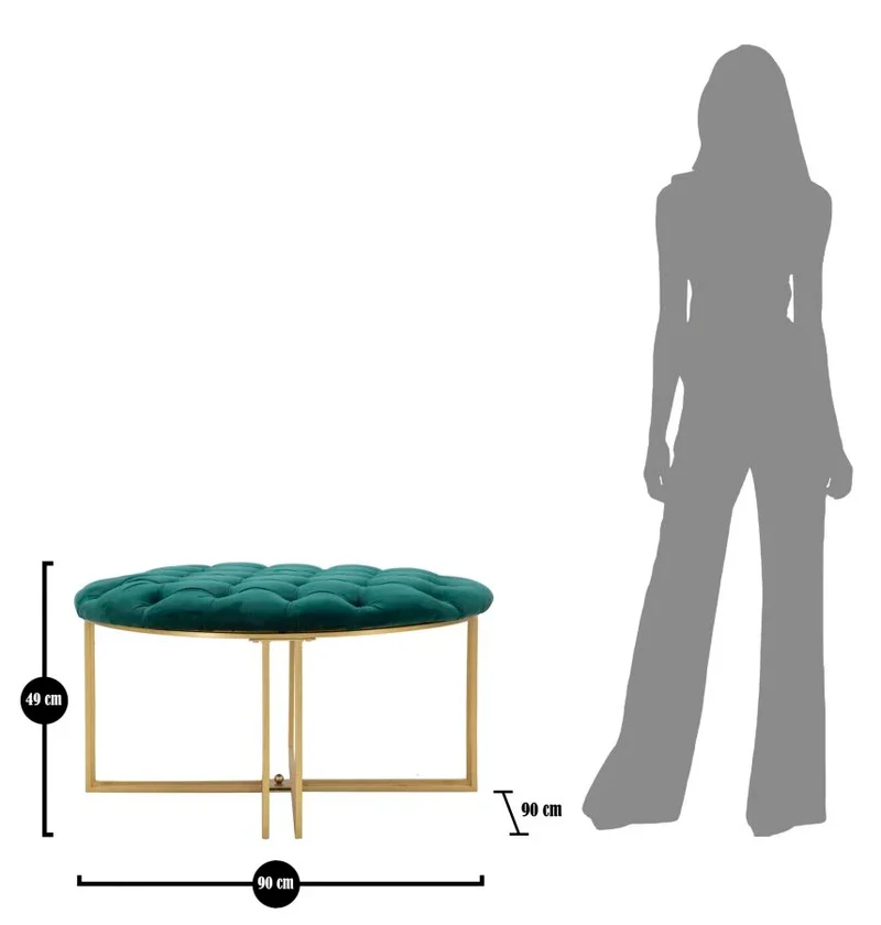 Pouf en velours vert émeraude – Pouf rembourré à pieds en X