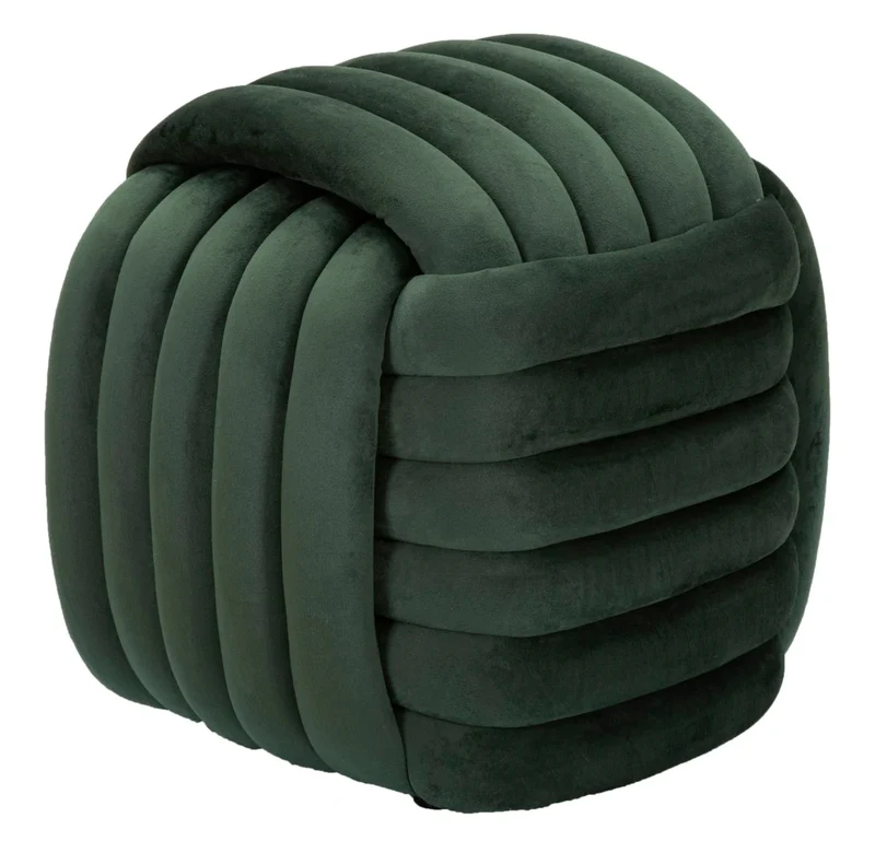 Pouf en velours vert – Siège d'appoint rembourré Sofy