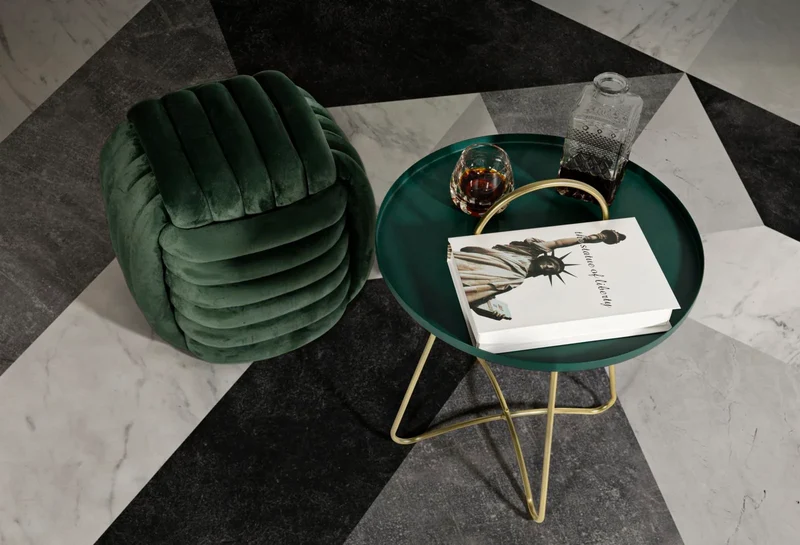 Pouf en velours vert – Siège d'appoint rembourré Sofy