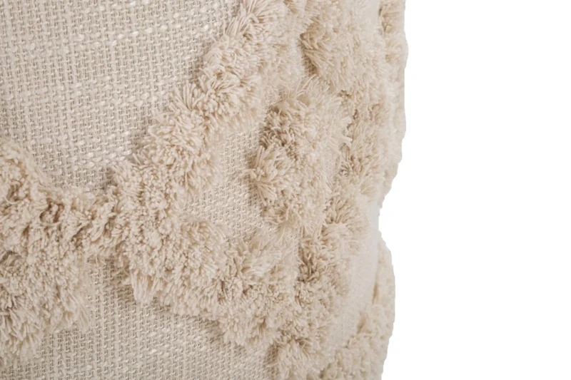Pouf rond crème avec base en bois