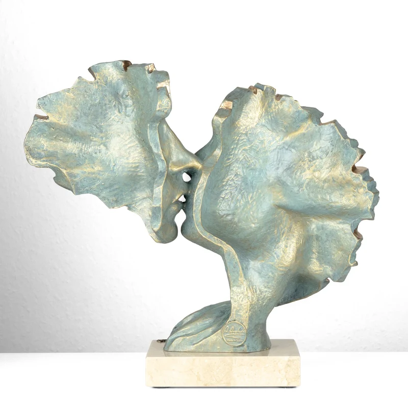 Sculpture Amants « Approaching Kiss » par Anglada sur Base en Marbre