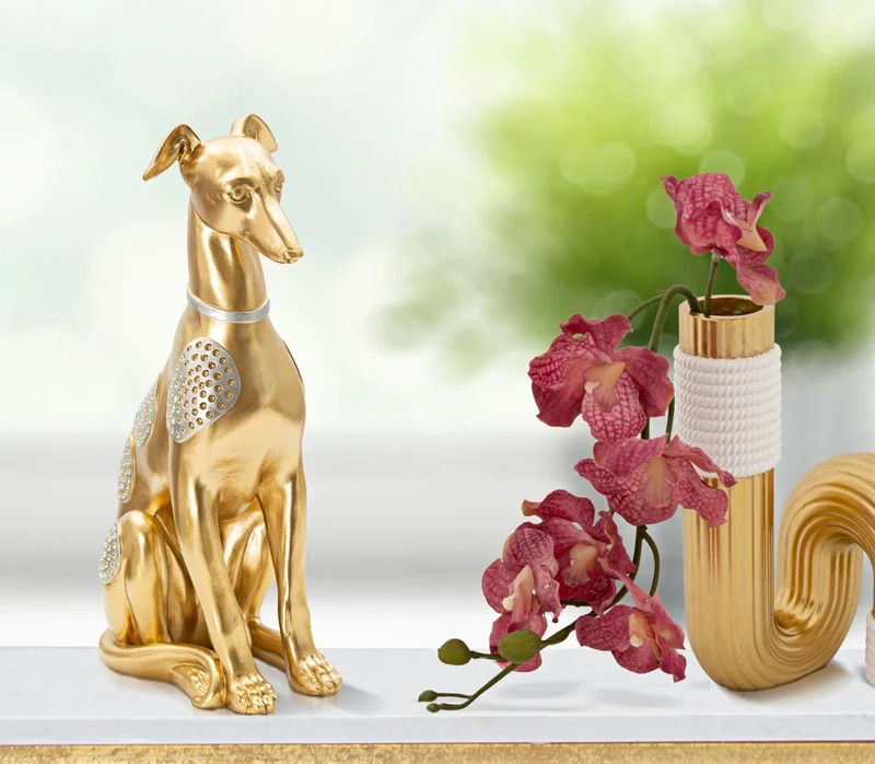 Sculpture de chien assis doré (décoration moderne)
