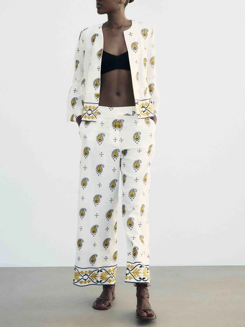 Unique Fresh Cashew Flower Print Pants