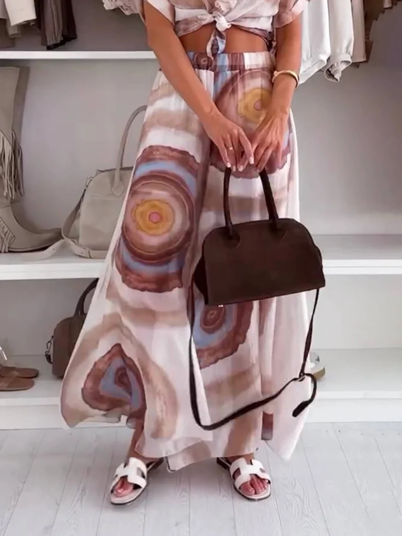 Casual Trendy Printed Elastic Waist Wide-Leg Pants