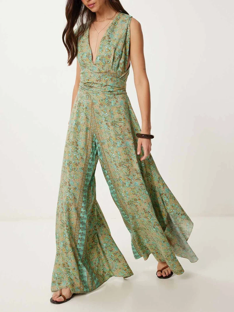 Retro Paisley Ethnic Print Jumpsuit
