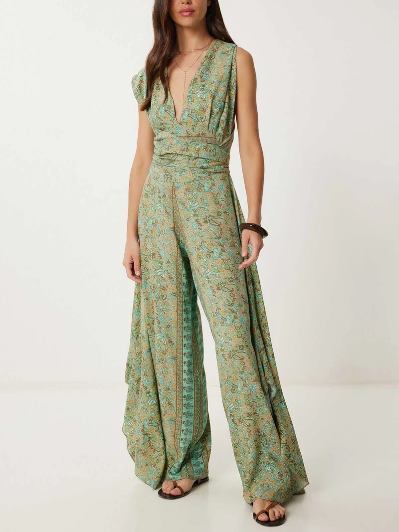 Retro Paisley Ethnic Print Jumpsuit