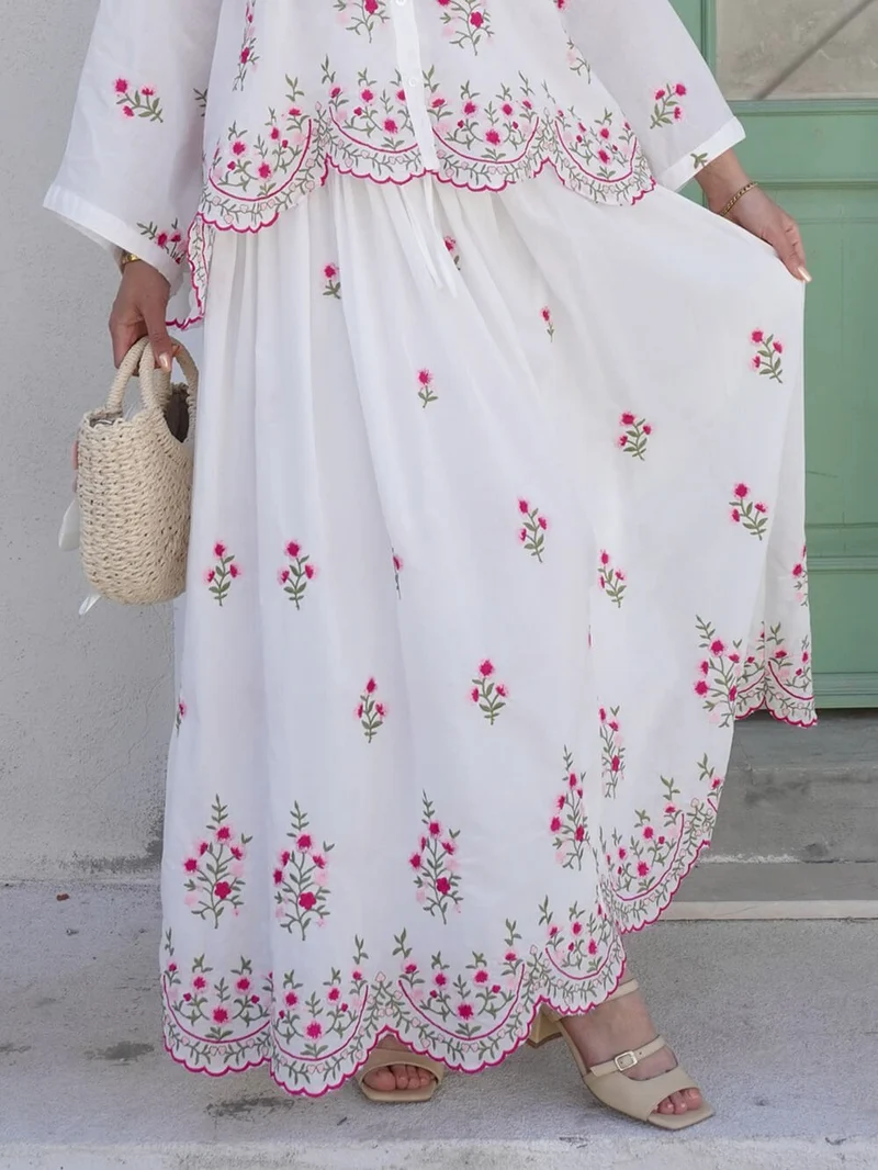 Delicate Floral Embroidered Ruffle Blouse