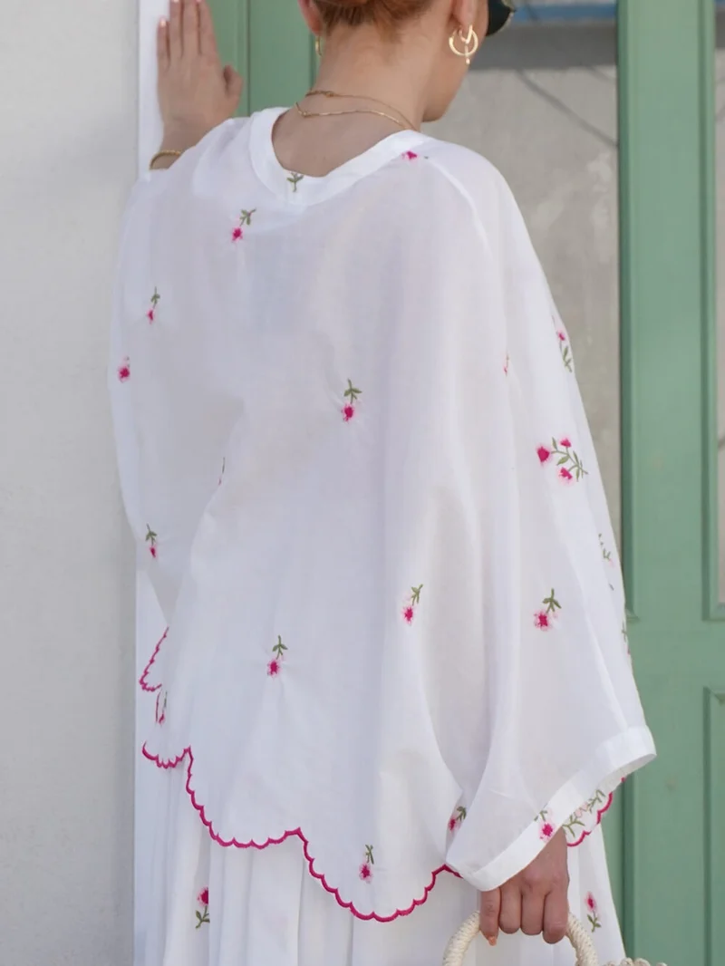 Delicate Floral Embroidered Ruffle Blouse