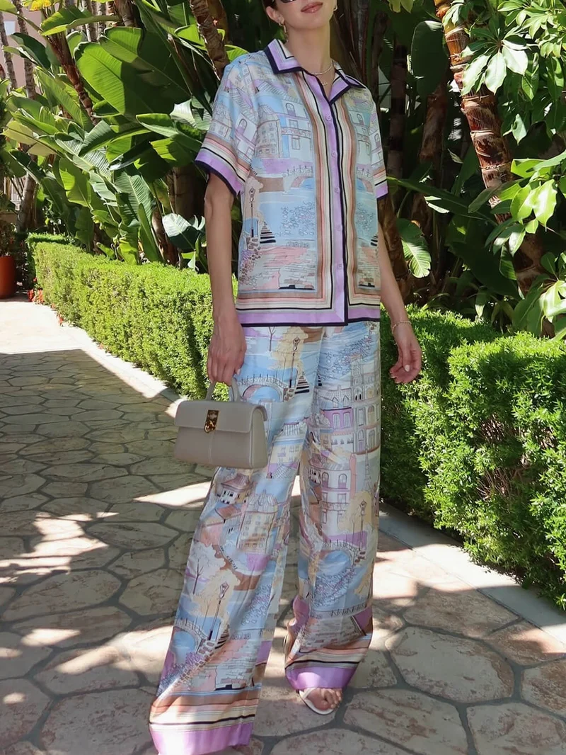 Unique Contrast Patchwork Print Loose Button-Down Oversized Shirt