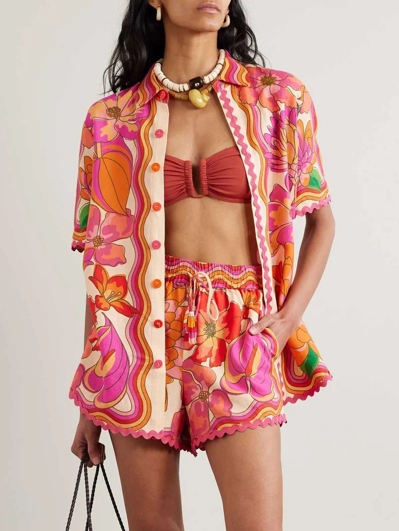 Exquisite Abstract Hibiscus Tropical Floral Print Two-piece Set