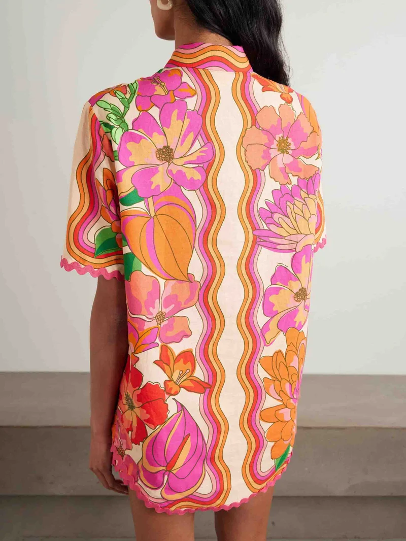 Exquisite Abstract Hibiscus Tropical Floral Print Two-piece Set