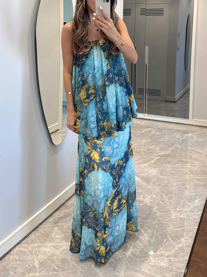 Blooming Garden Floral Two-Piece Cami Top And Maxi Skirt Set