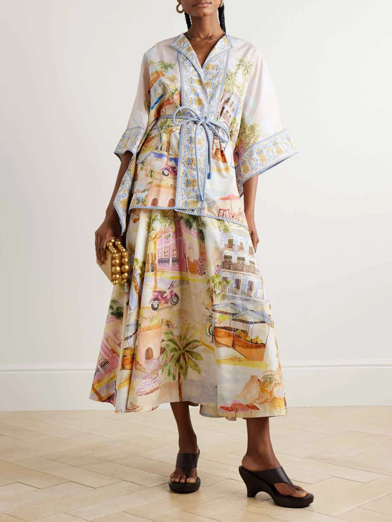 Unique City Illustration Print Long Waist Shirt