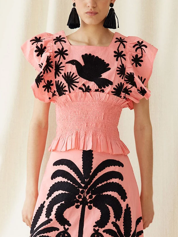 Elegant Palm Tree And Exotic Bird Print Tank Top