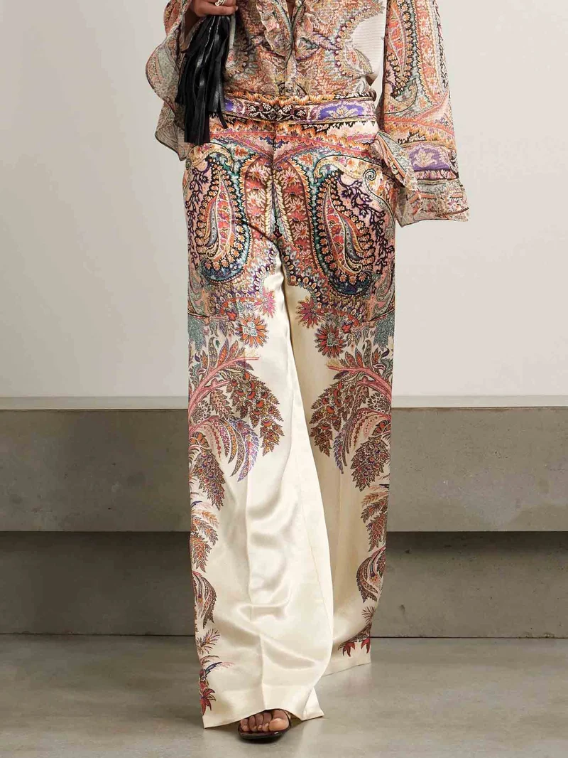 Exquisite Vintage Paisley Print Wide-leg Pants
