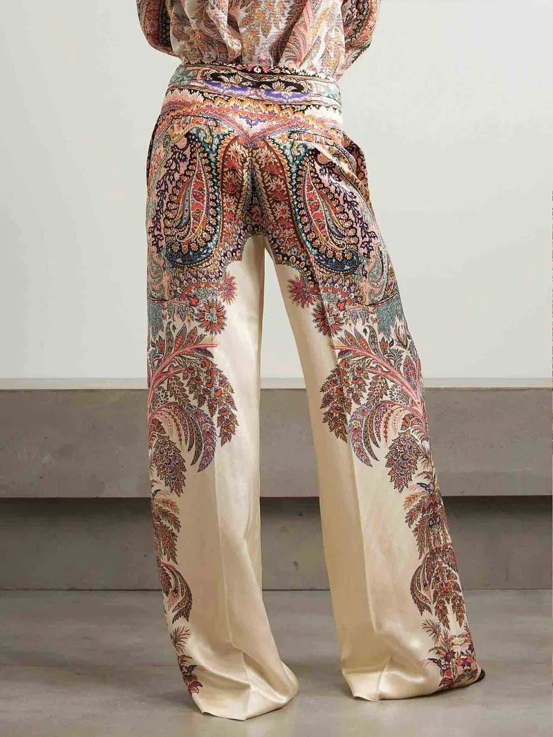 Exquisite Vintage Paisley Print Wide-leg Pants