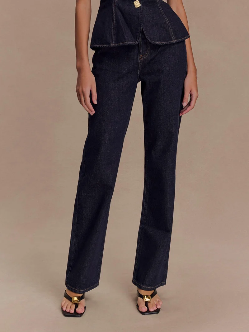 Modern Playful Unique High Waist Pocket Straight Jeans